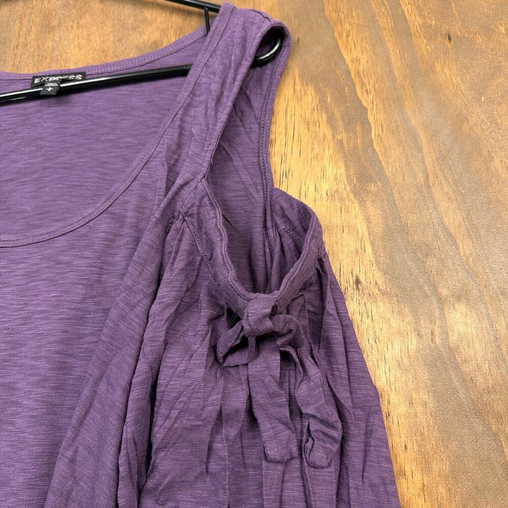 Express Womens Shirt Purple Cold Shoulder Flared Sleeve Modal Scoop Neck Large - Picture 7 of 11